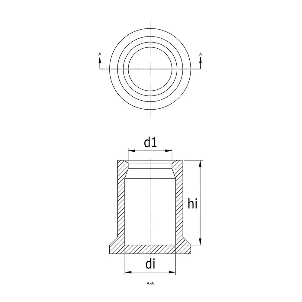 Plano acotado Tapas de brida con labio interno Ø4.0-7.1mm - L=50.8mm - Natural