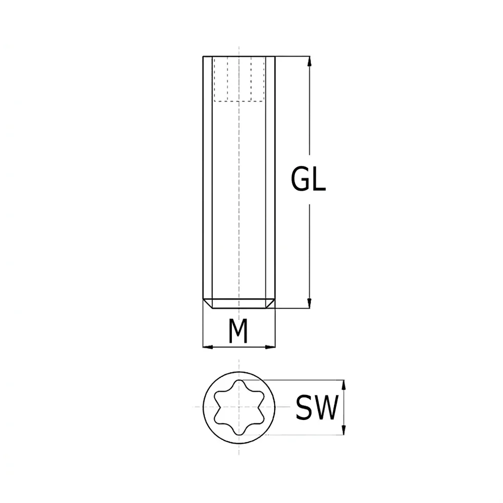 Plano acotado Tornillo prisionero Torx PA - DIN 913 - M12x50mm - Natural