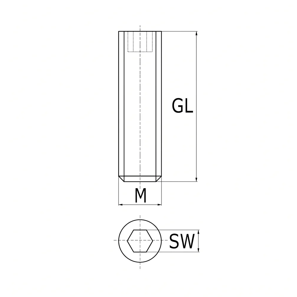 Plano acotado Tornillo prisionero Allen PA - DIN 913 - M5x12mm - Natural