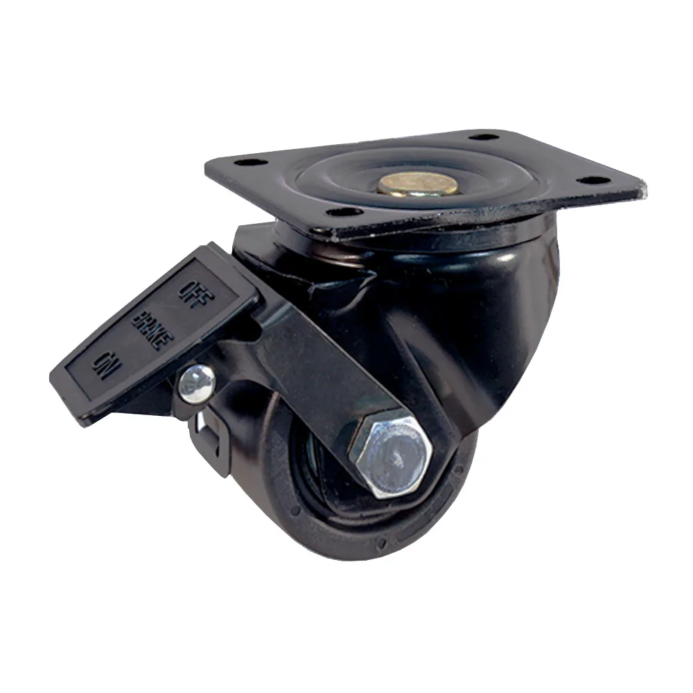 Rueda de aparato giratoria mini con freno Ø65 - banda de rodadura Plástico - carga pesada - Rodamiento de bolas - Fijación de placa 105x85mm - St - Acero