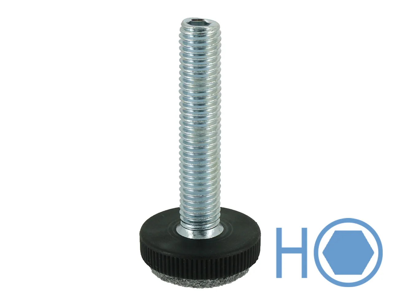 Pie nivelador con borde moleteado (fino) con base de fieltro - hexágono interior – Pies niveladores - acero