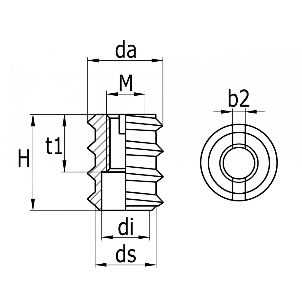 Dibujo técnico: Tuerca para embutir - Inserto Rampa