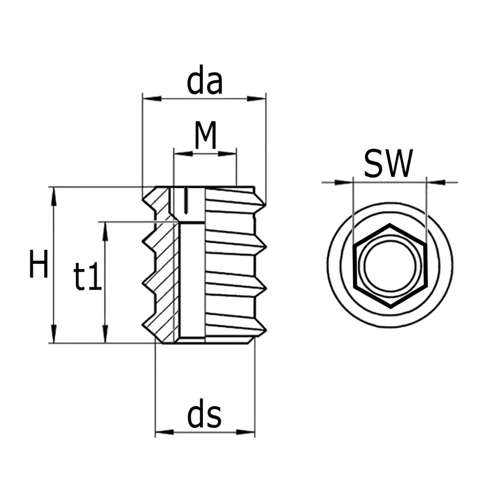 Dibujo técnico: Inserto roscado hexagonal - Rampa