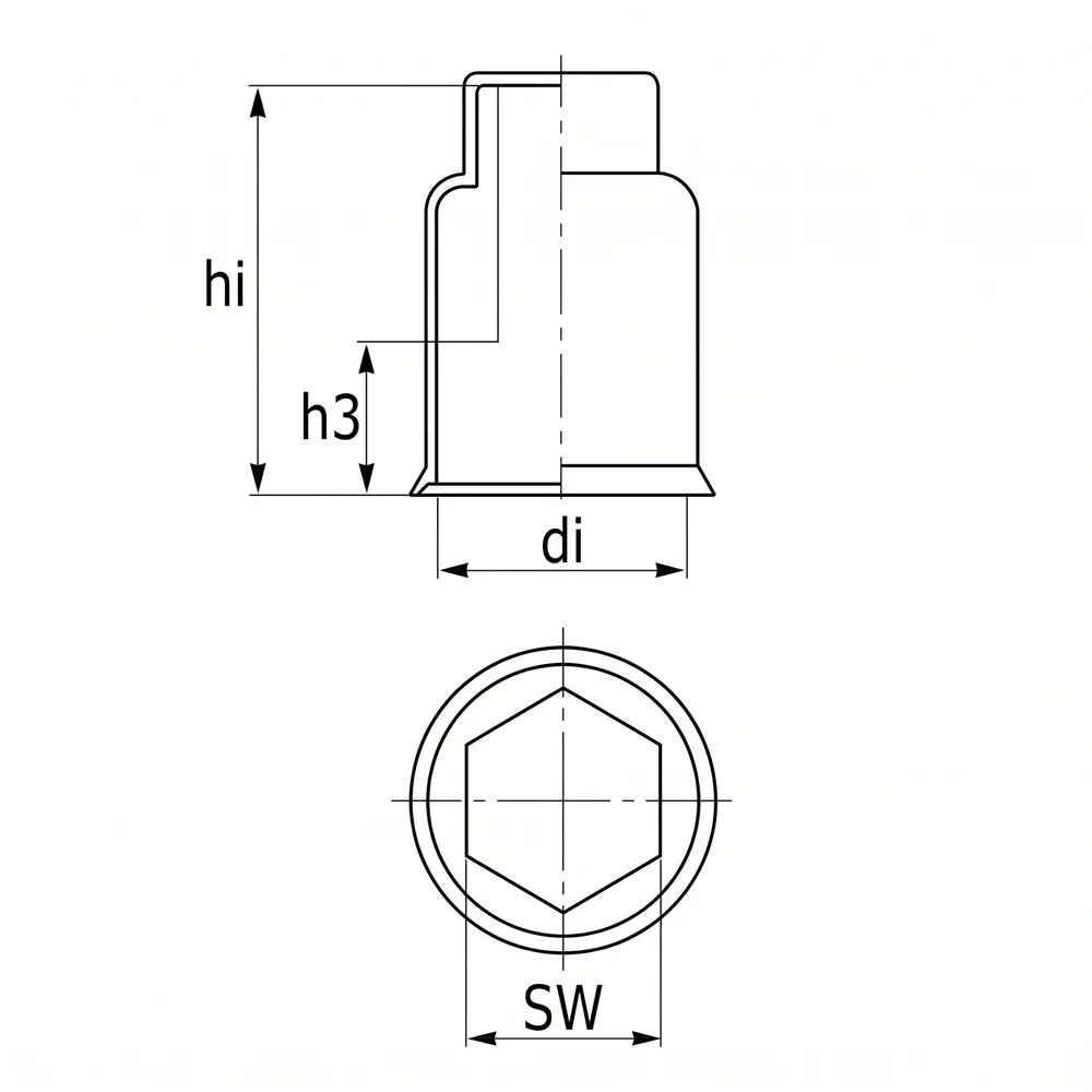 Dibujo técnico: Tapón de protección para roscas, tuercas y arandelas