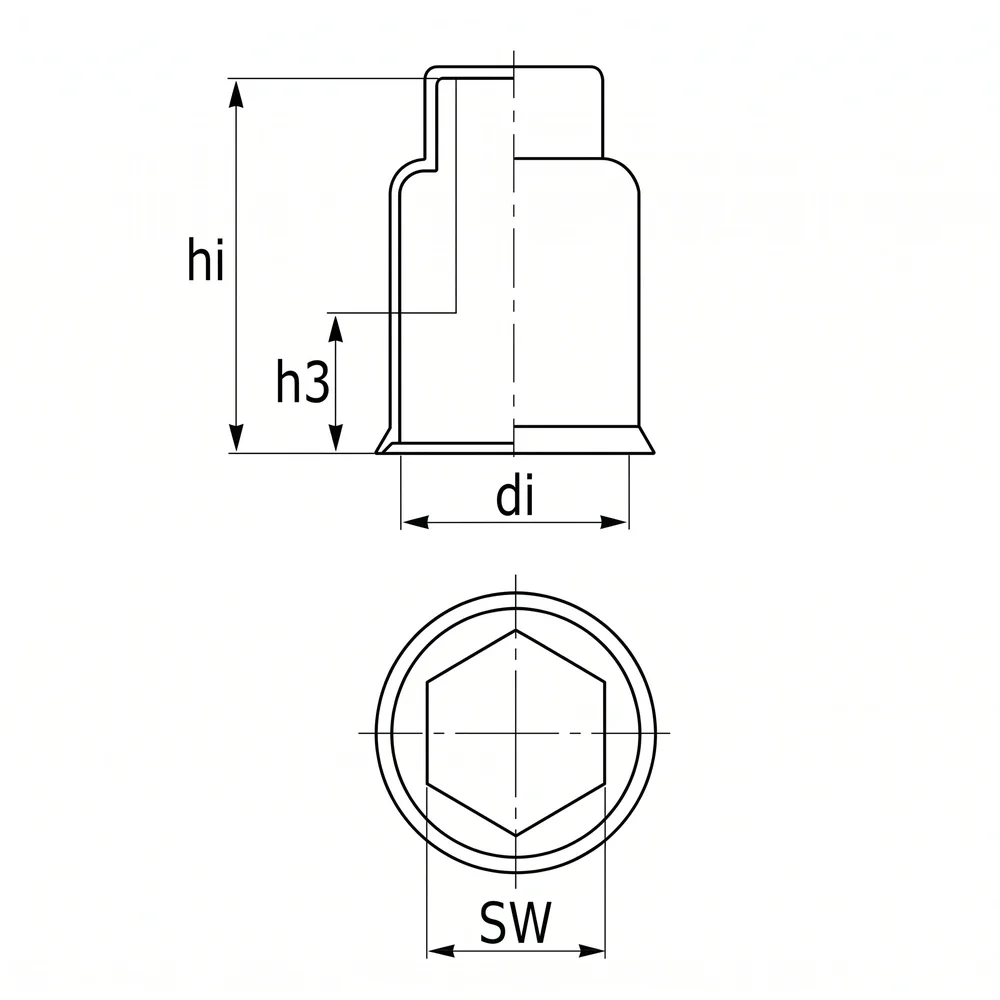 Plano de dimensiones Tapón de protección para roscas, tuercas y arandelas