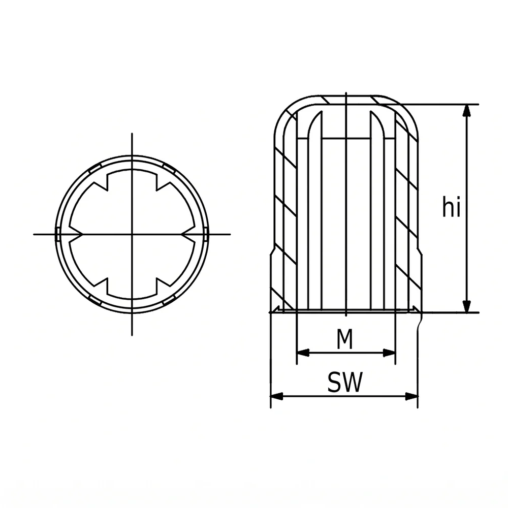 Plano acotado Tapón de protección enroscable PE-LD M64 - H=91mm - Negro