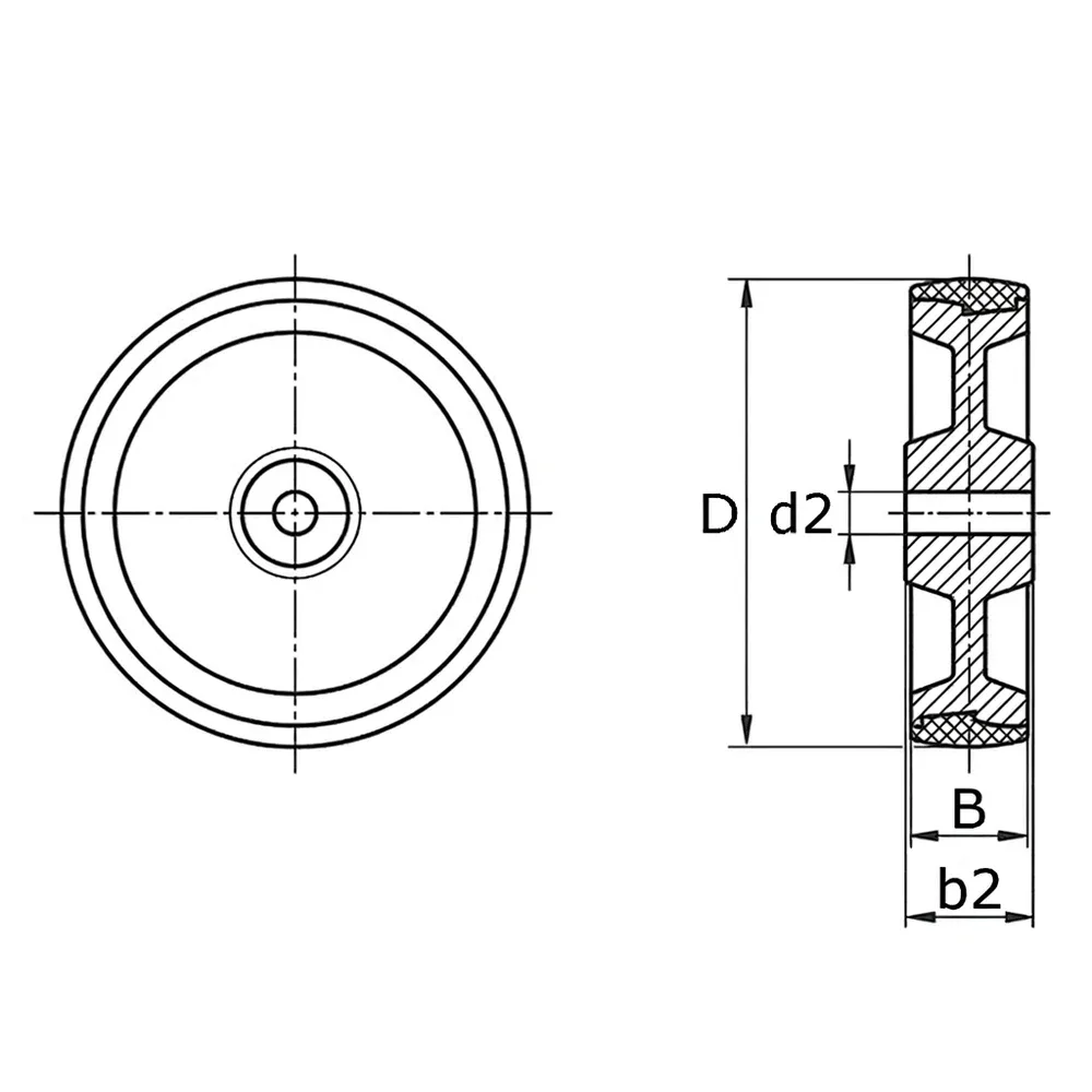 Dibujo técnico: Ruedas industriales TPE - rodamiento liso