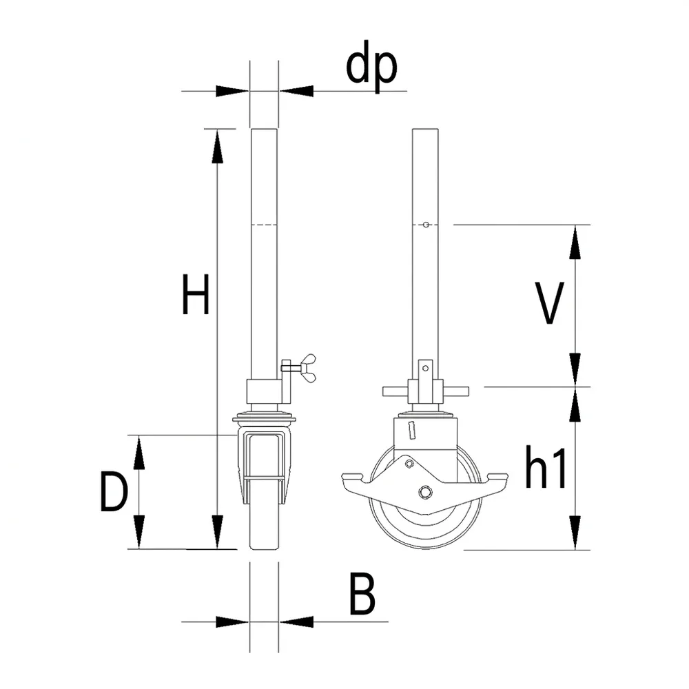 Dibujo técnico: Rueda de andamio de nylon
