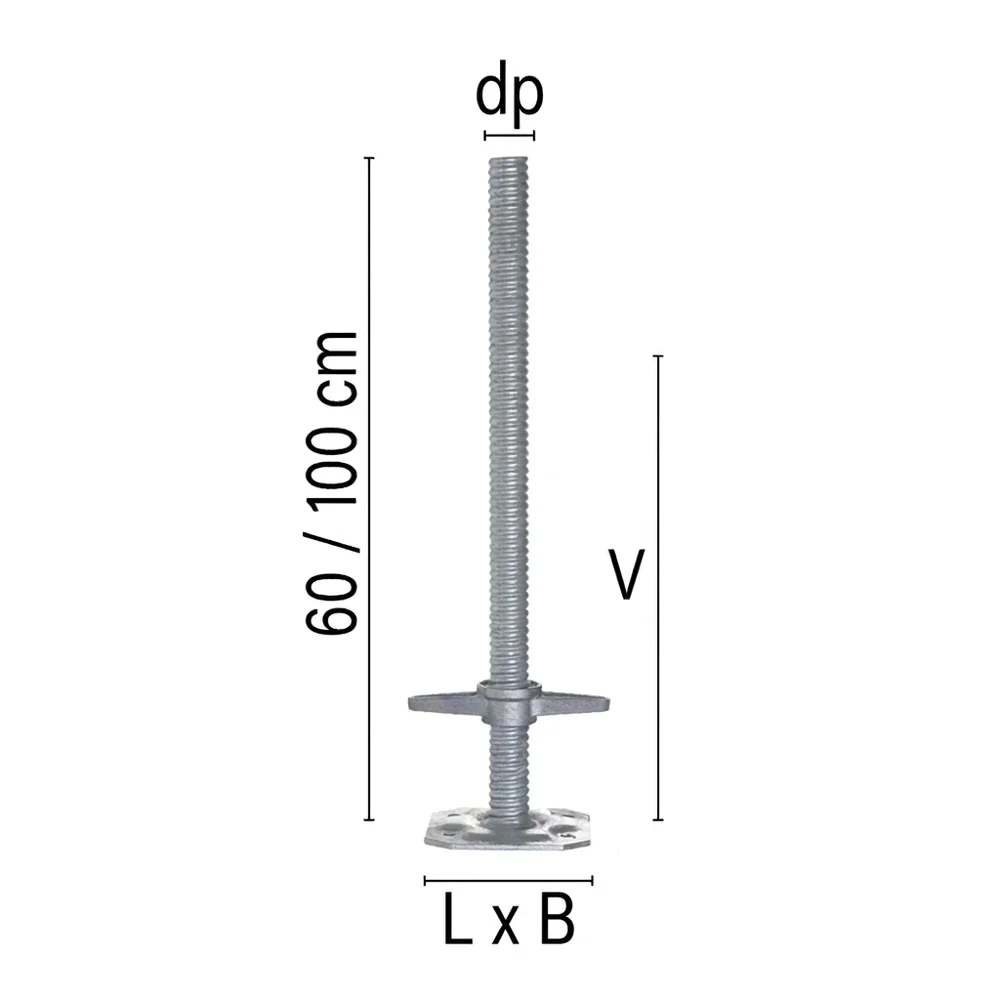 Plano de dimensiones Nivelador ajustable para andamio