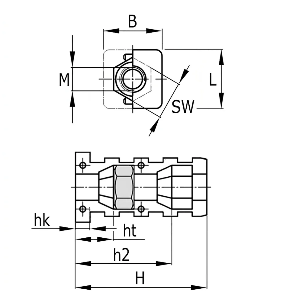 Plano de dimensiones Contera cuadrada con rosca