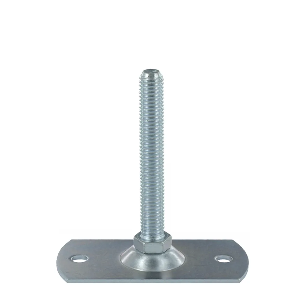 Pie nivelador articulado con base rectangular galvanizada – con orificios de fijación