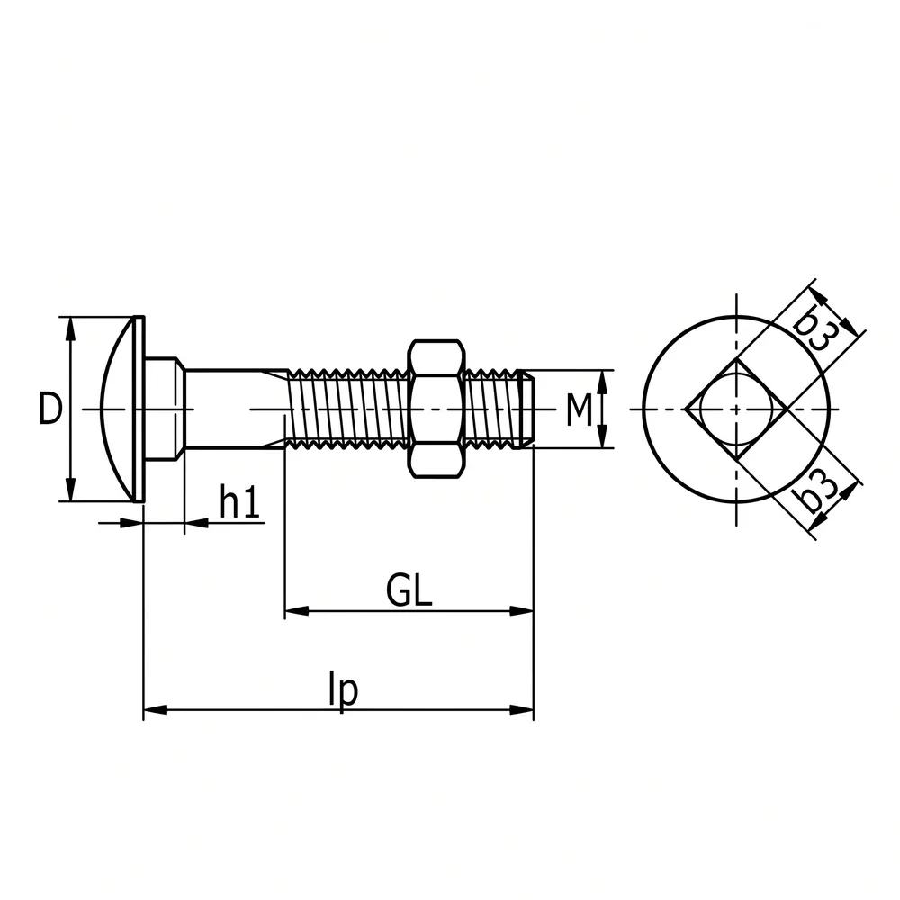 Dibujo técnico: Tornillo abombado con cuello cuadrado - DIN 603