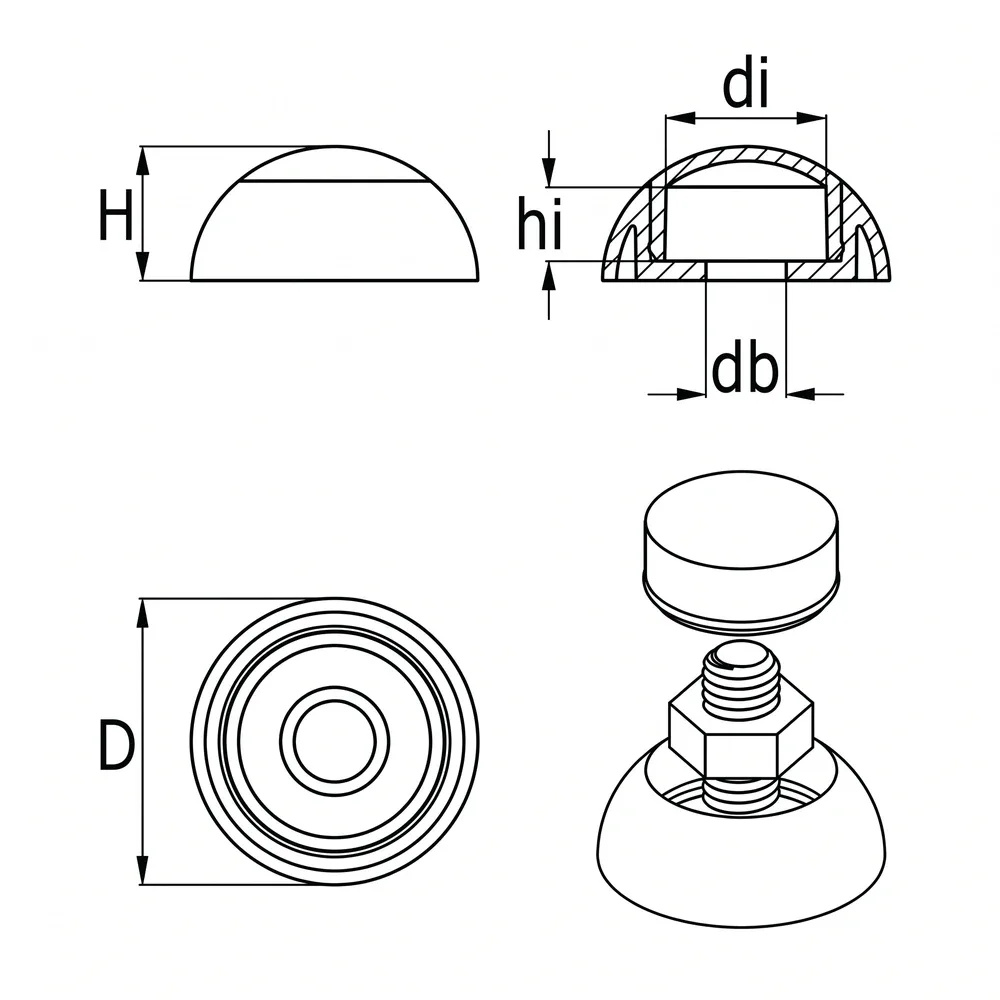 Dibujo técnico: Tapón de seguridad de 2 piezas para pernos y tuercas