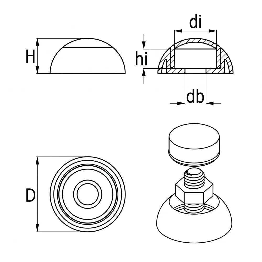 Plano acotado Tapón base Ø32mm PP - Parte 1 - M8 - Blanco