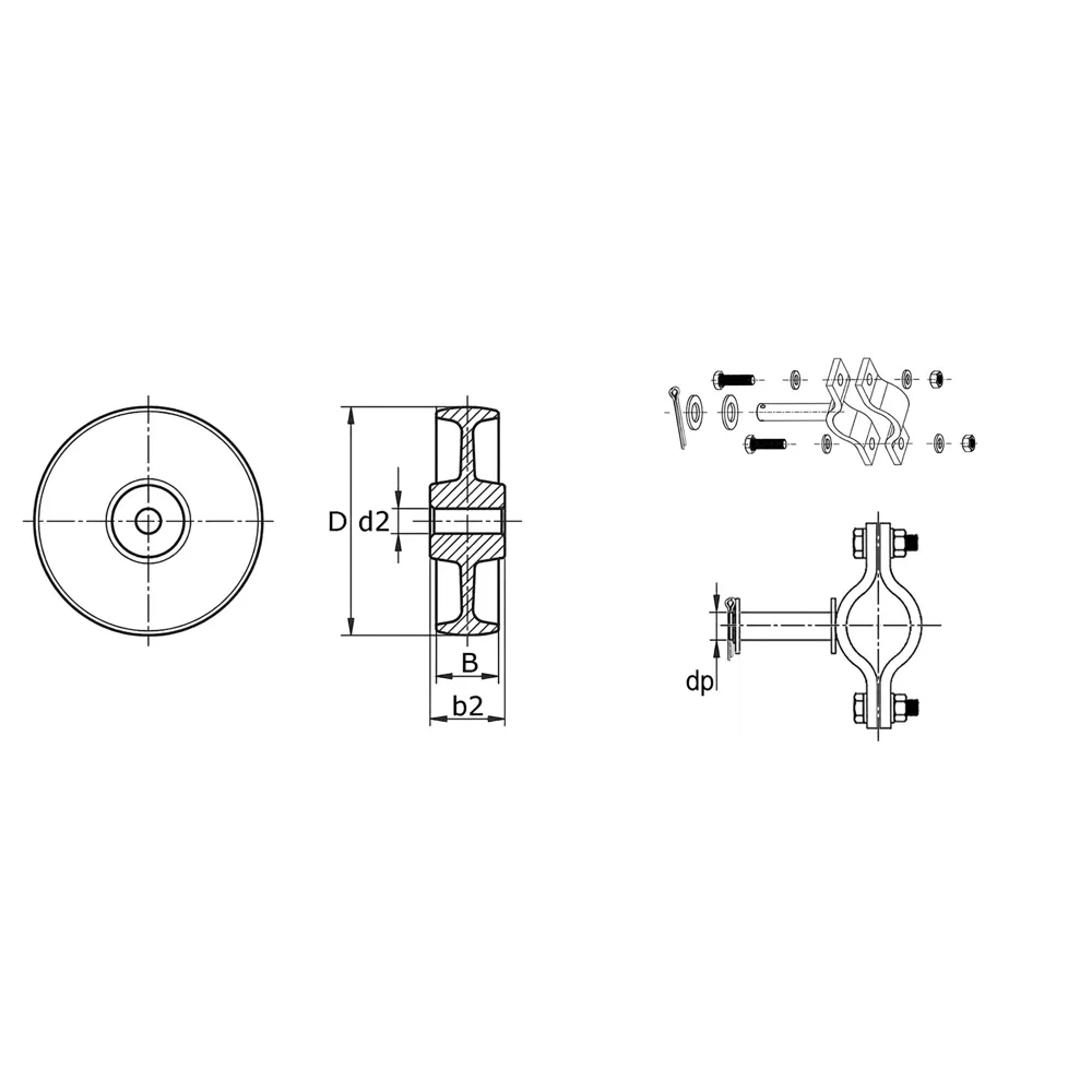 Plano de dimensiones Rodillo guía temporal atornillable PA