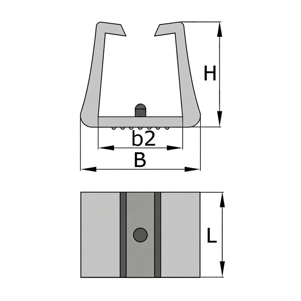 Plano acotado Contera de pinza para tubo cuadrado PA 25x25mm - Negro