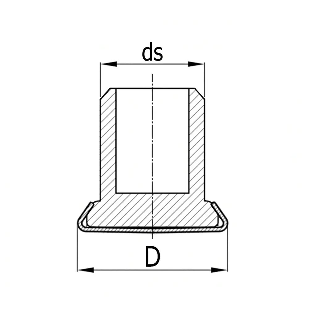 Dibujo técnico: Contera redonda sin aletas con base plana de acero inoxidable