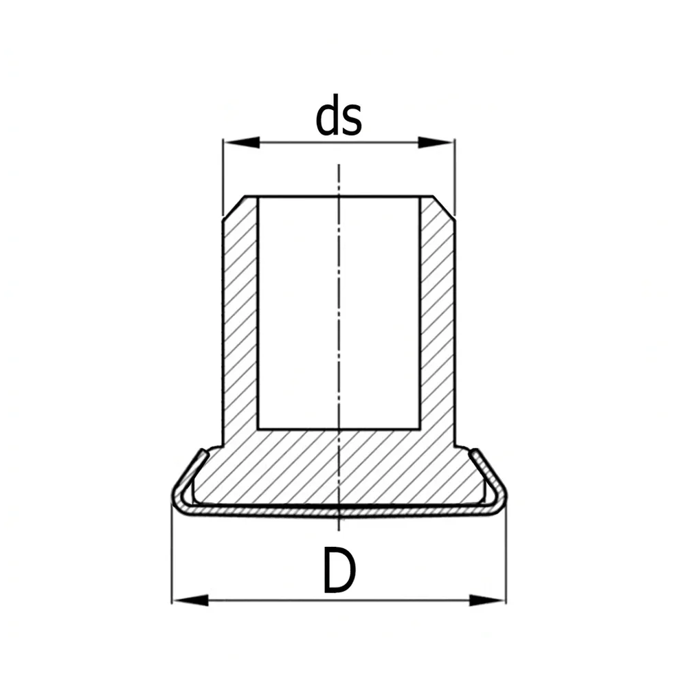 Plano de dimensiones Contera redonda sin aletas con base plana de acero inoxidable