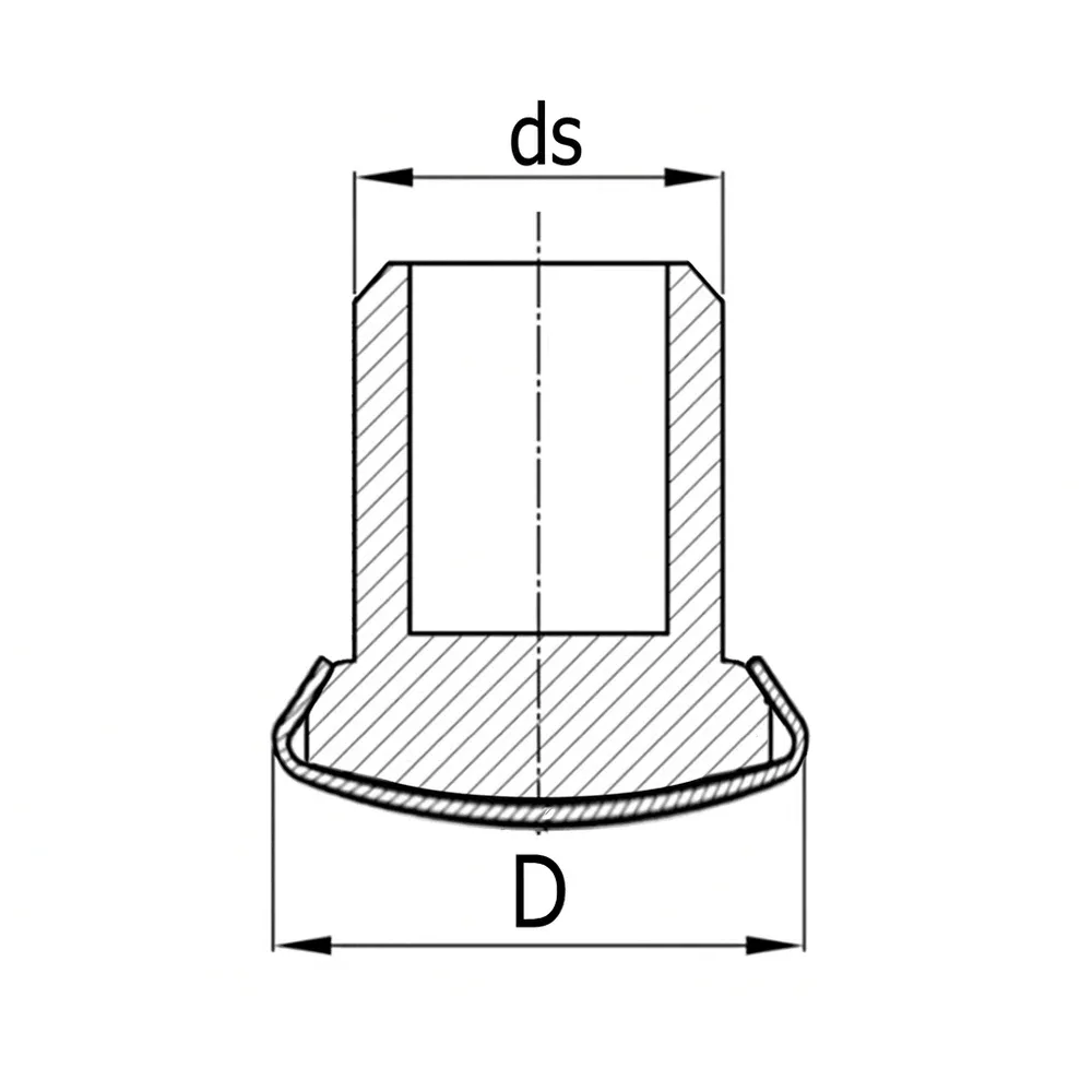 Dibujo técnico: Contera redonda sin aletas con base de acero inoxidable abombada