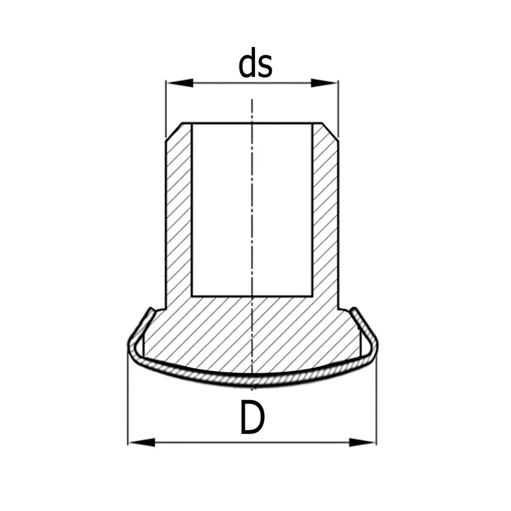 Plano acotado Contera redonda con aletas PVC para tubo inteior Ø15mm - Acero inoxidable A2 (AISI 304) Ø23mm - base deslizante