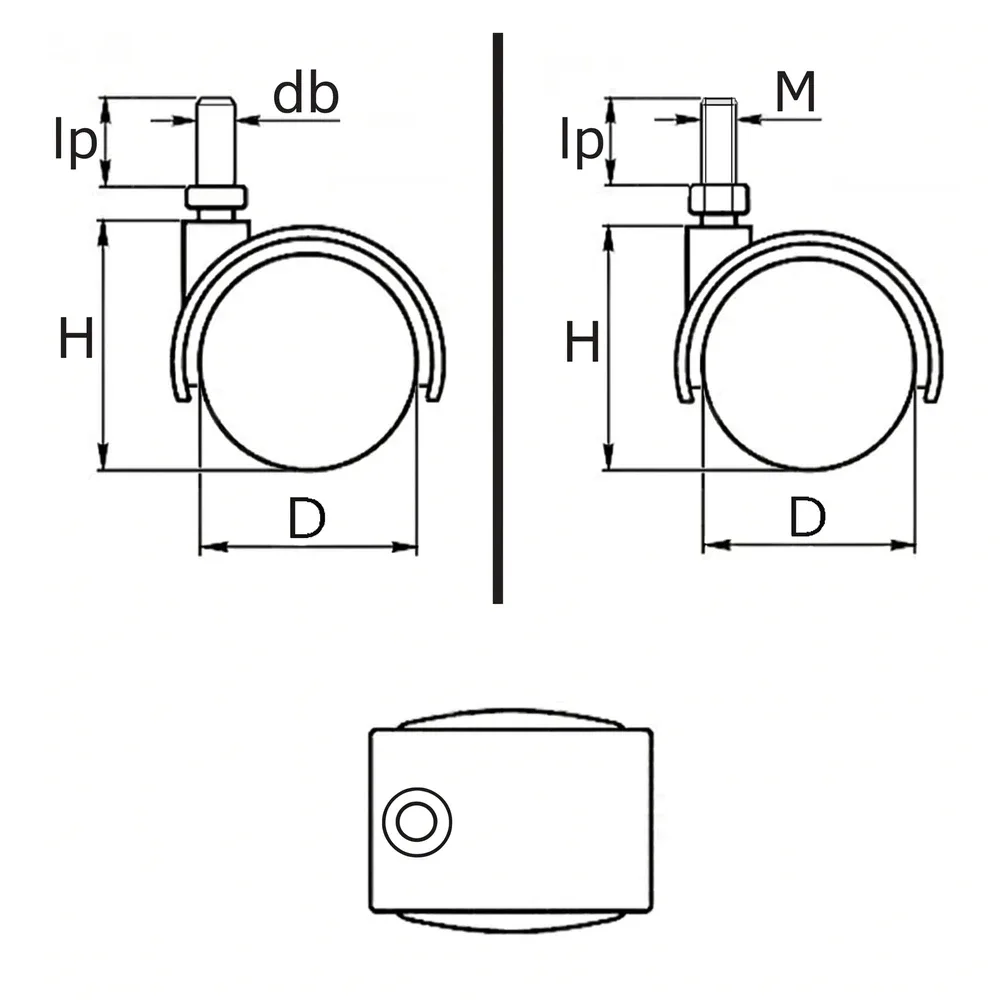 Dibujo técnico: Rueda doble de mueble PU - 1 - Ø50