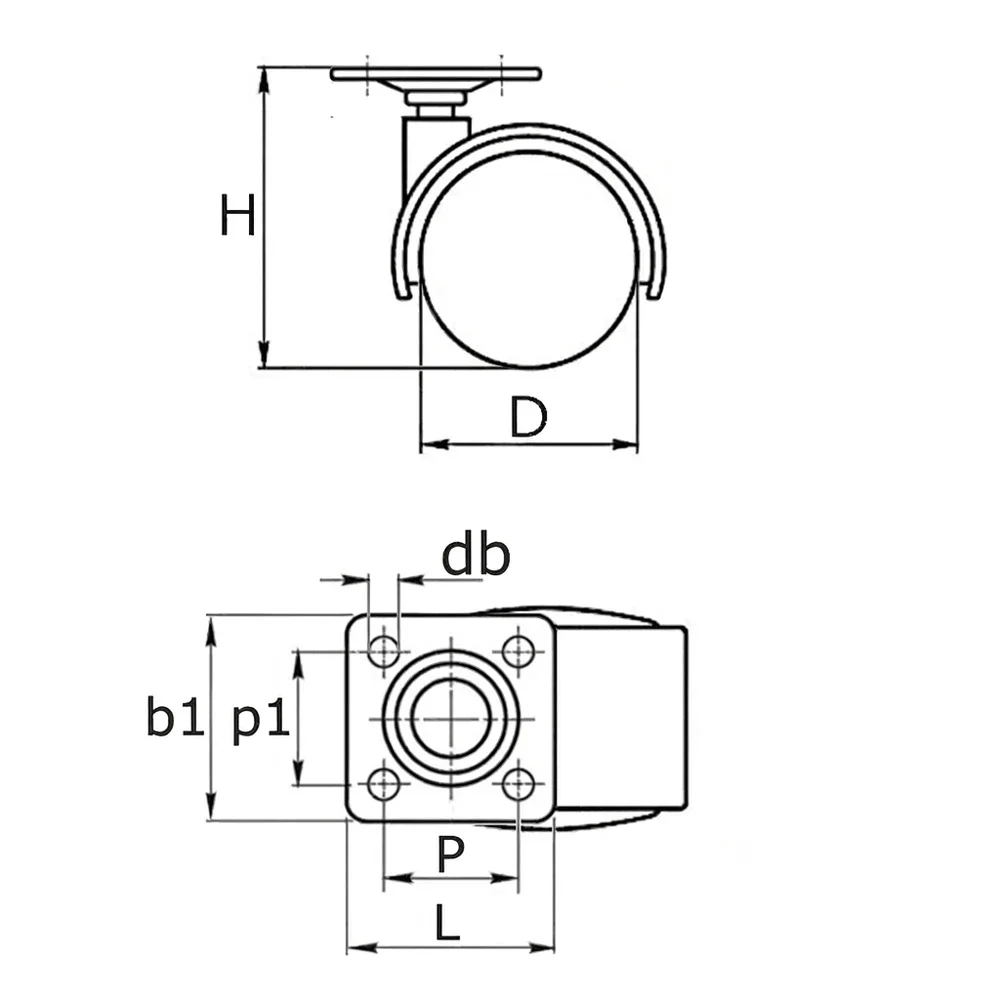 Plano de dimensiones 2 Rueda doble de mueble PU - 1 - Ø50
