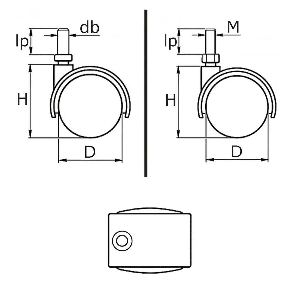 Plano de dimensiones Rueda doble de mueble PU - 1 - Ø50