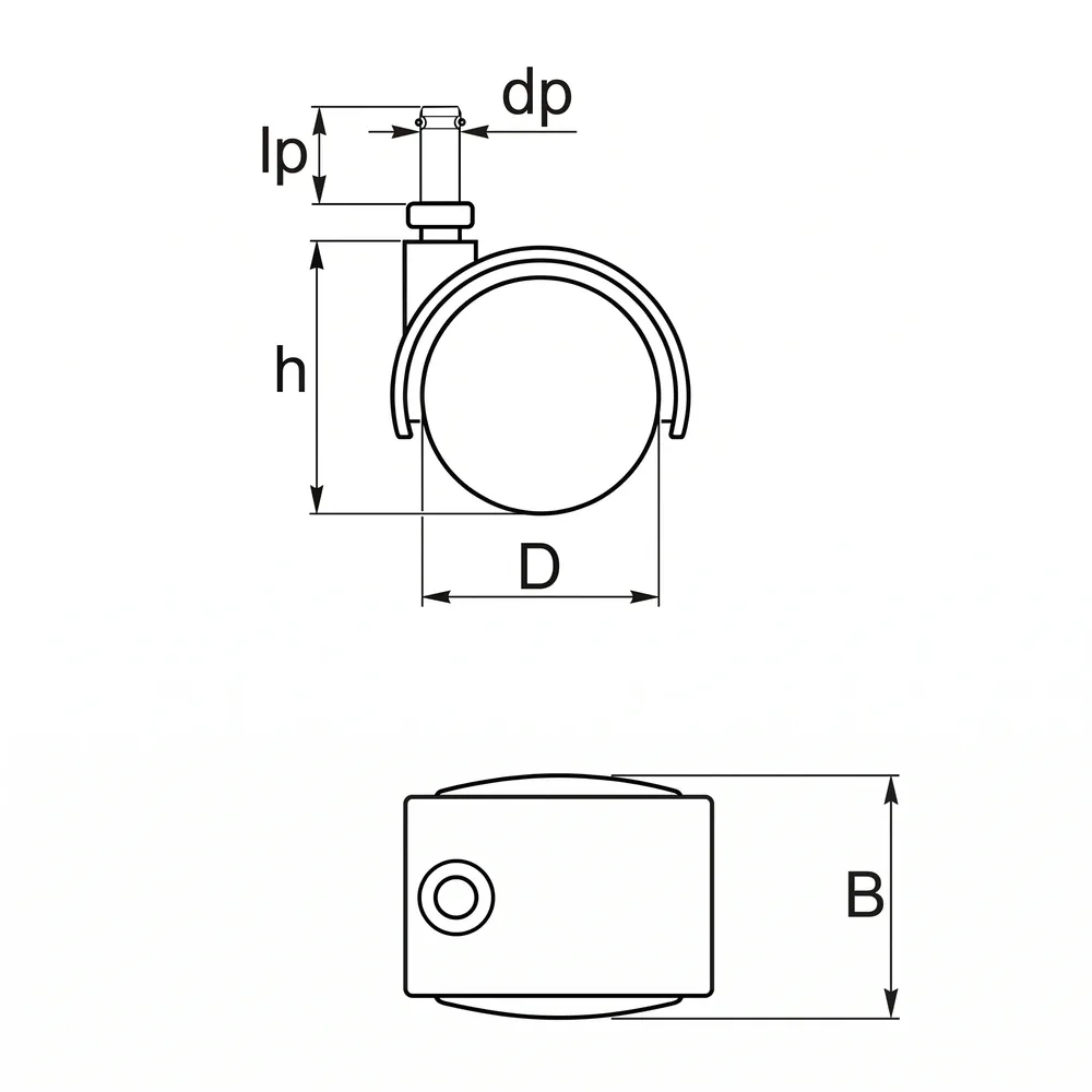 Dibujo técnico: Rueda doble de mueble PU - Ø40