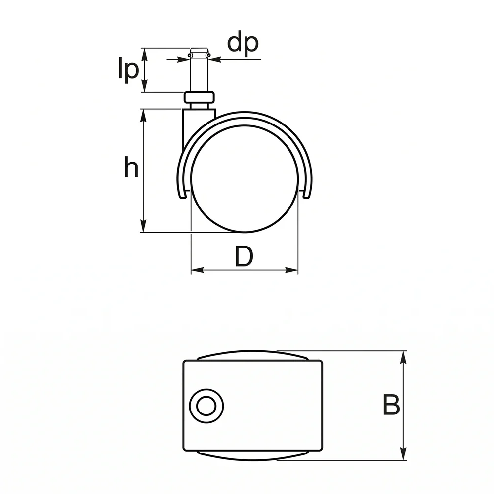 Plano de dimensiones Rueda doble de mueble PU - Ø40