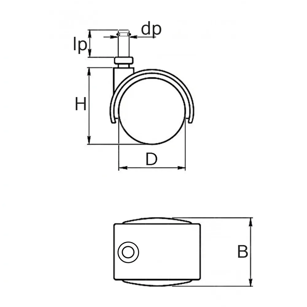 Dibujo técnico: Rueda doble de mueble PU - Ø60