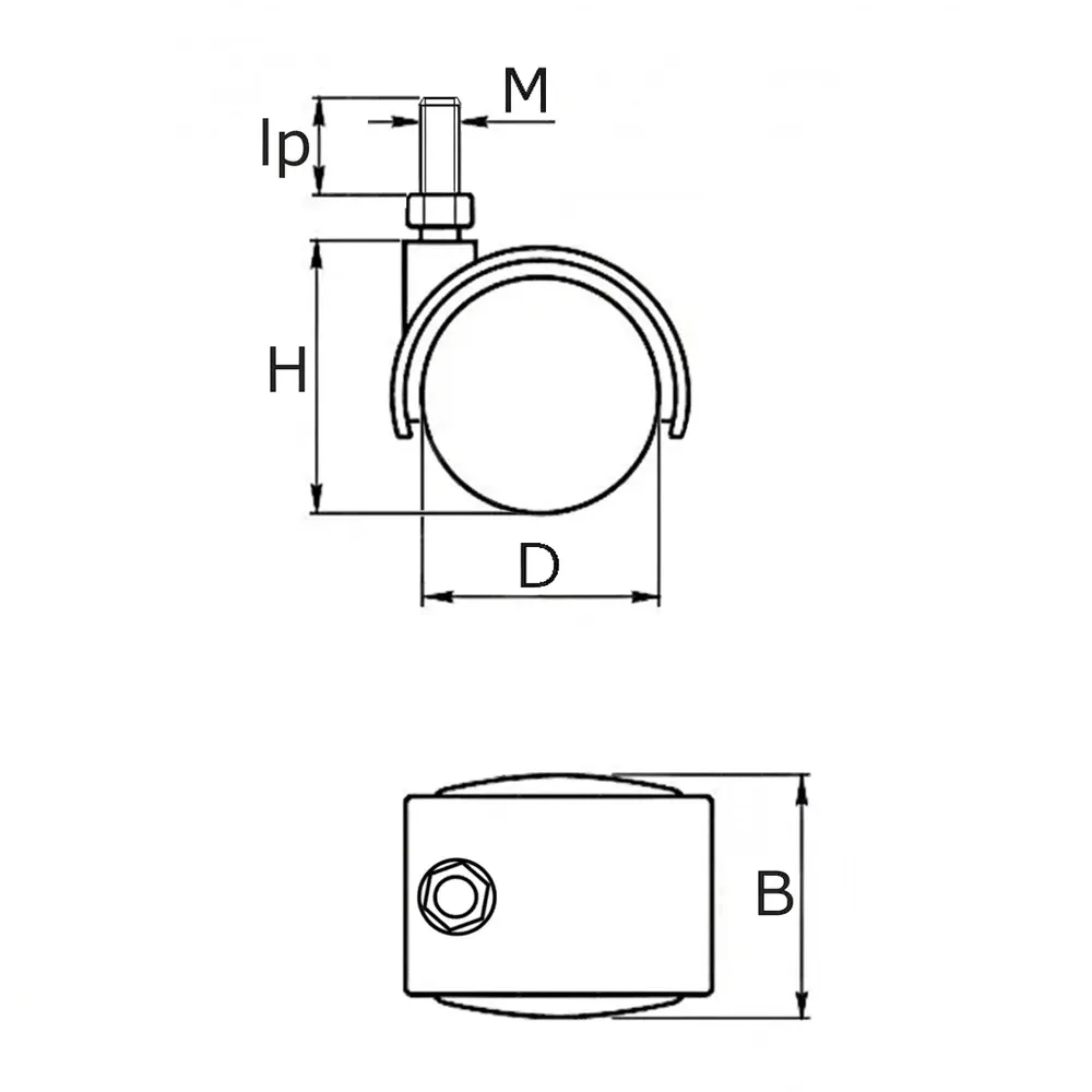 Dibujo técnico: Rueda doble de mueble PU - Ø60