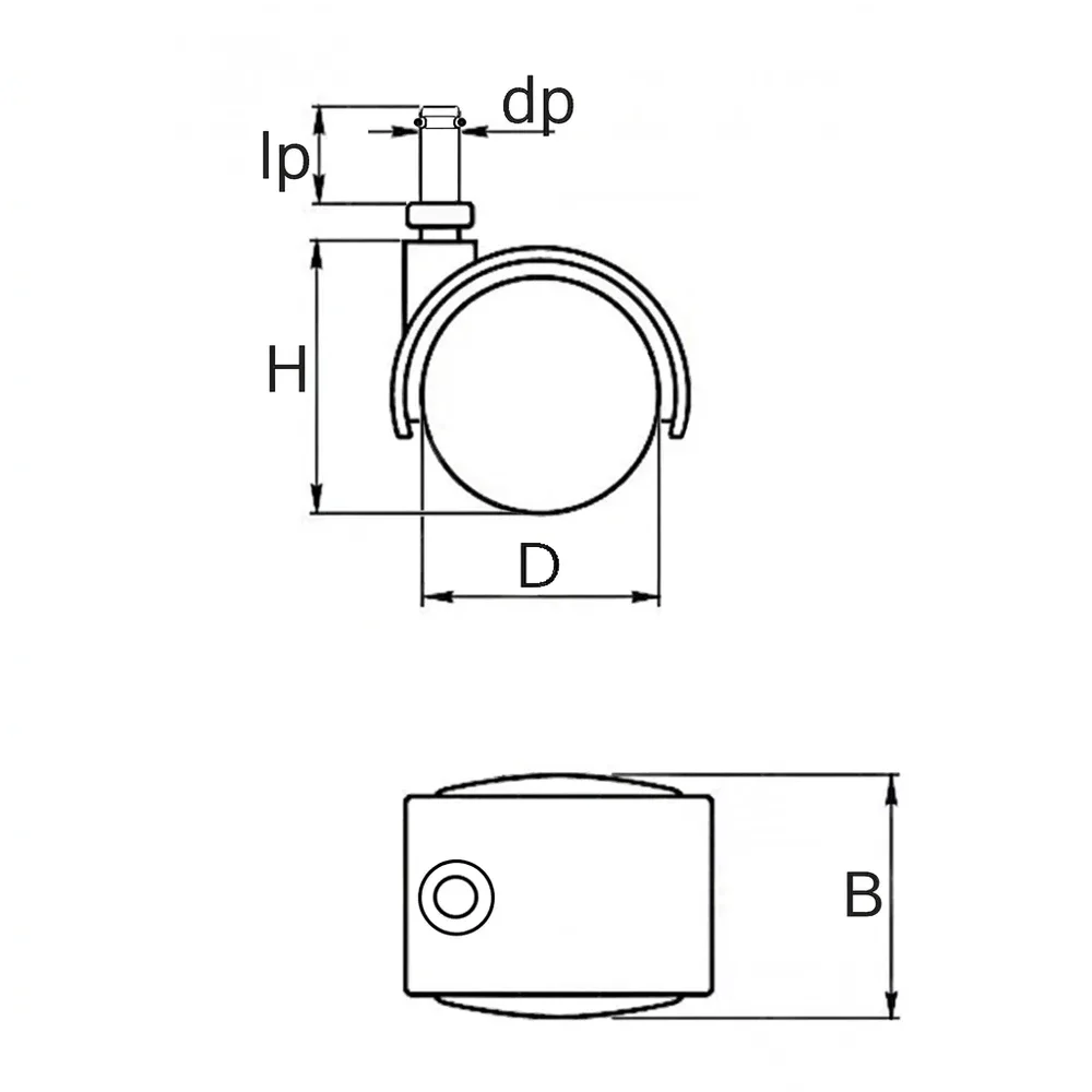 Plano de dimensiones Rueda doble de mueble PU - Ø60