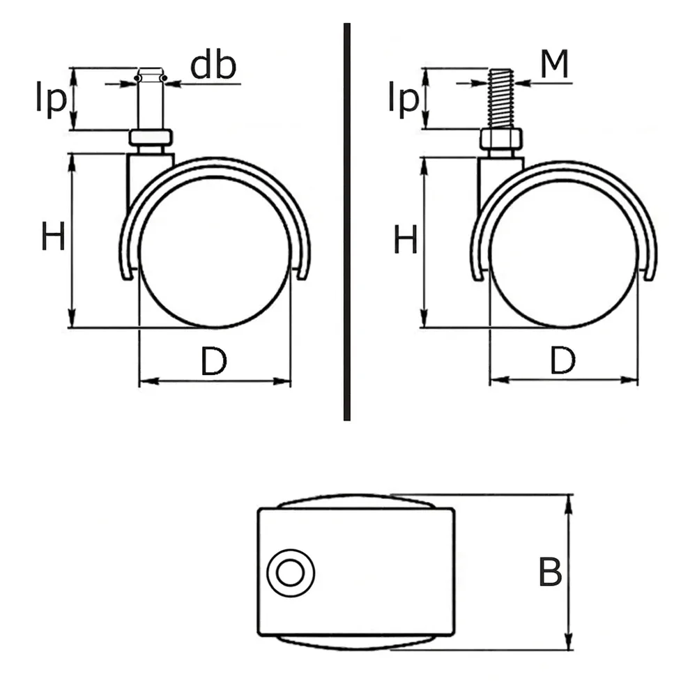 Dibujo técnico: Rueda doble de mueble PU - Ø36