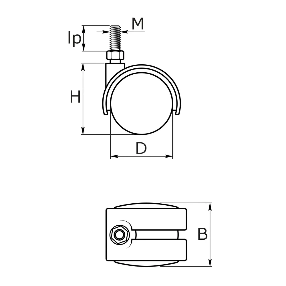Plano de dimensiones 2 Rueda doble de mueble PU - 4 -  Ø50