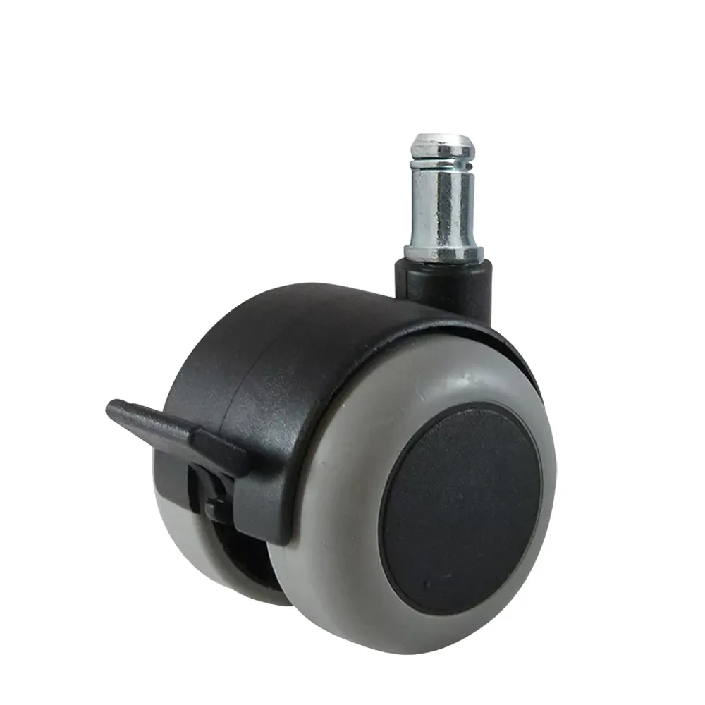 Rueda doble de mueble giratoria PA Ø52mm - banda de rodadura PU / TPU - Cojinete de deslizamiento - Espiga lisa con anillo de retención Ø11x21mm