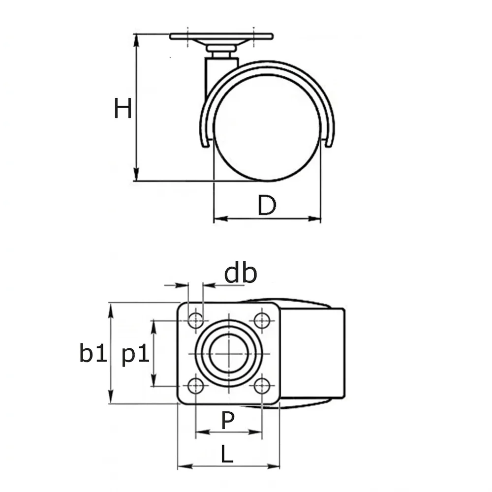 Plano de dimensiones Rueda doble de mueble PA - Ø36 - negro