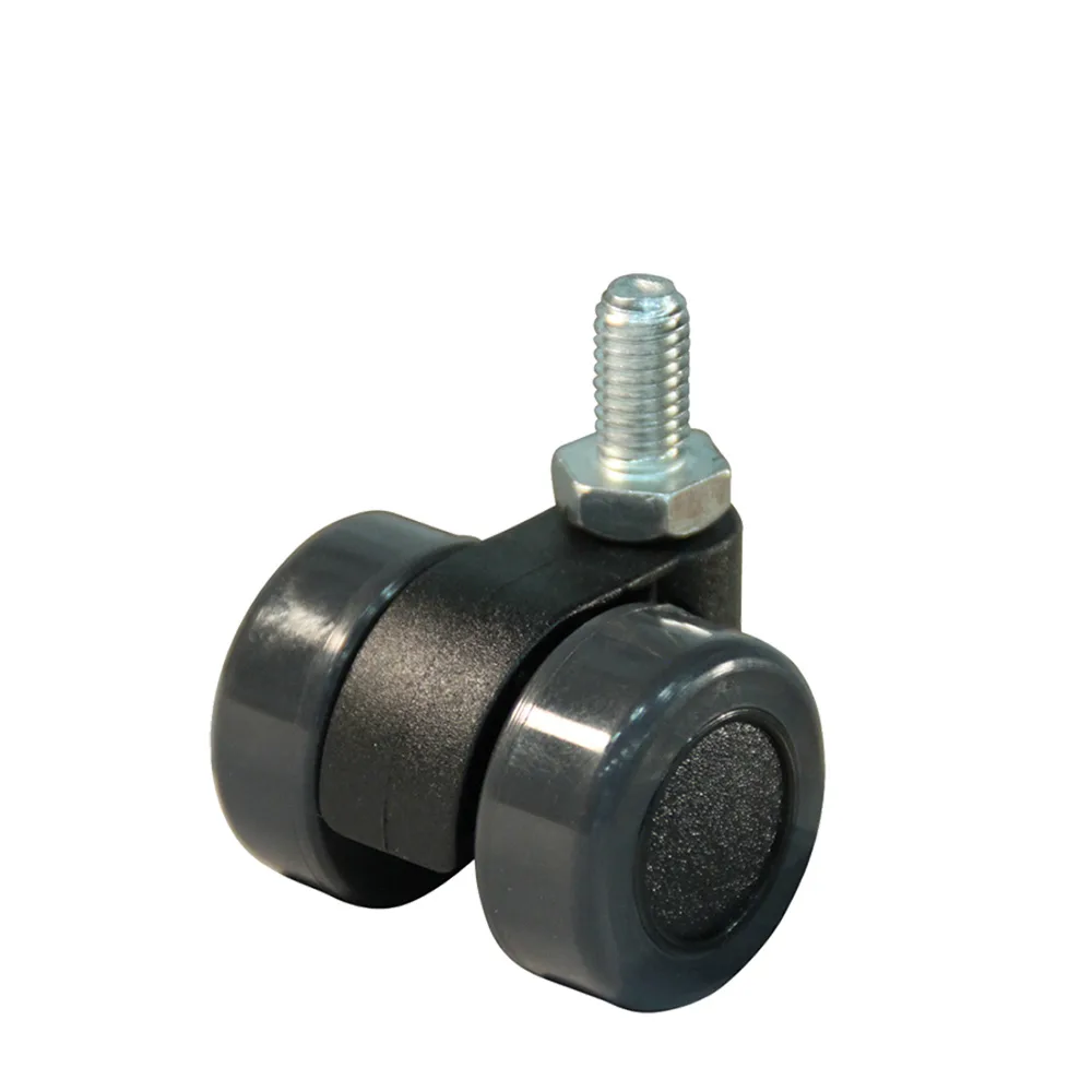 Rueda doble de mueble giratoria PA Ø32mm - banda de rodadura PU / TPU - Cojinete de deslizamiento - Espiga roscada M8x15mm - St - Acero