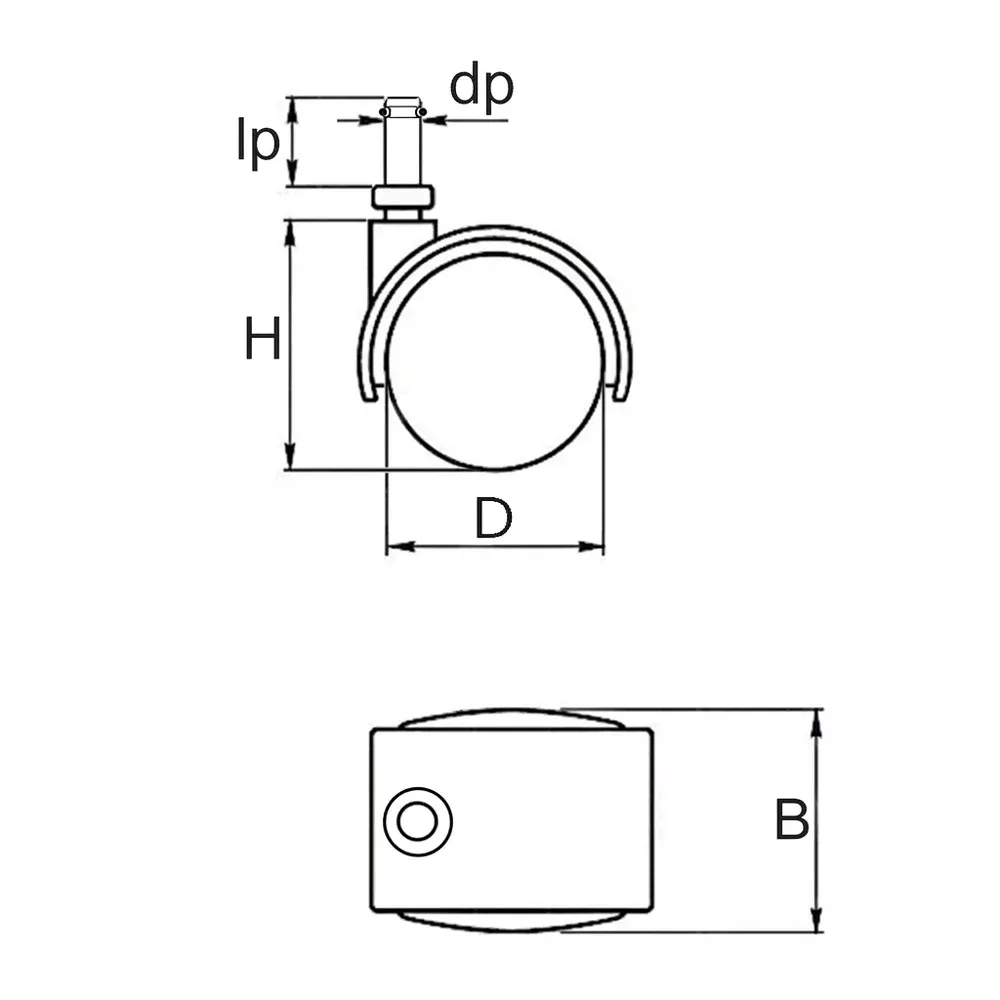 Dibujo técnico: Rueda doble de mueble PU - 5 -  Ø50 - freno sincrónico