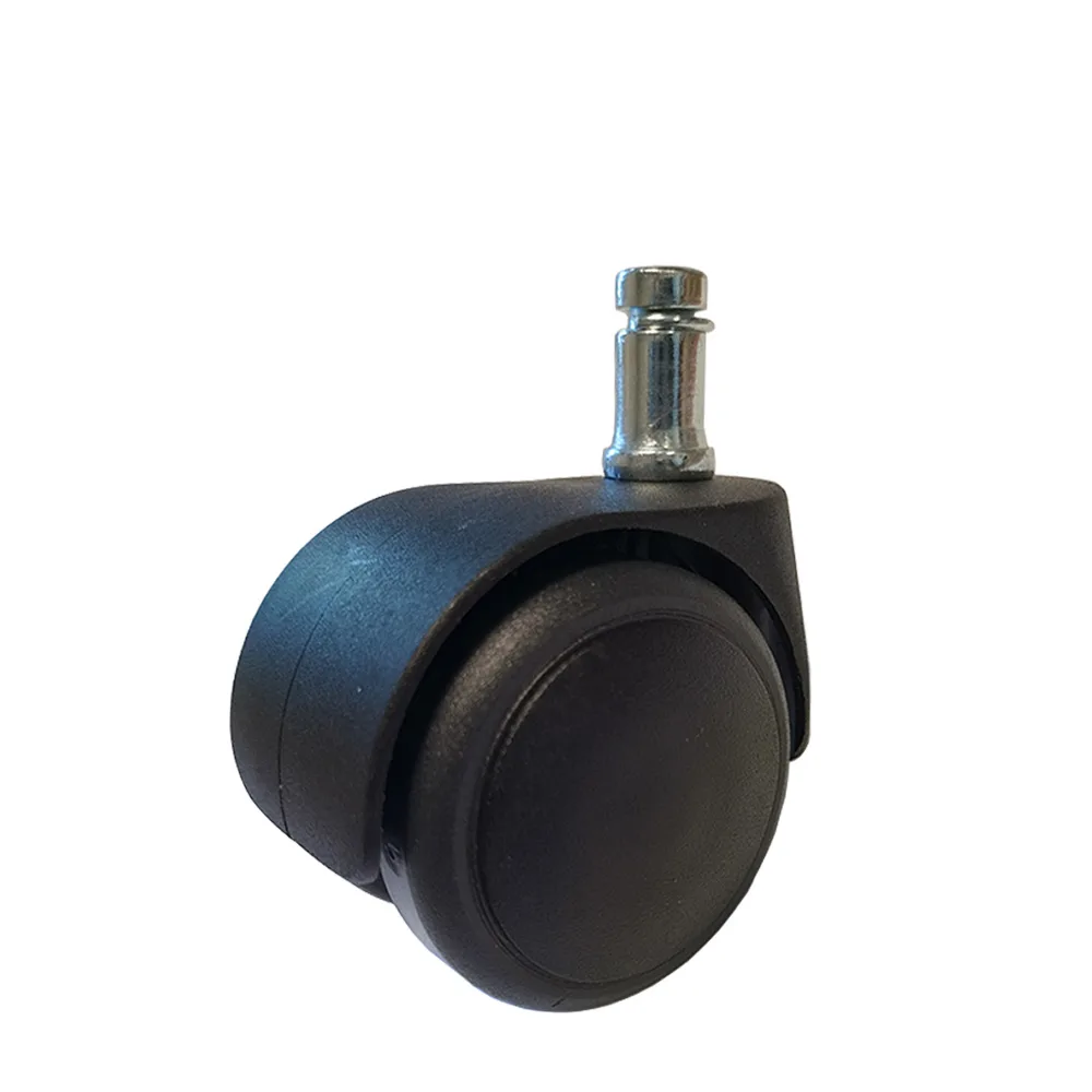 Rueda doble de mueble giratoria con freno sincrónico PP Ø52 - banda de rodadura PU / TPU - Espiga lisa con anillo de retención Ø11x18mm