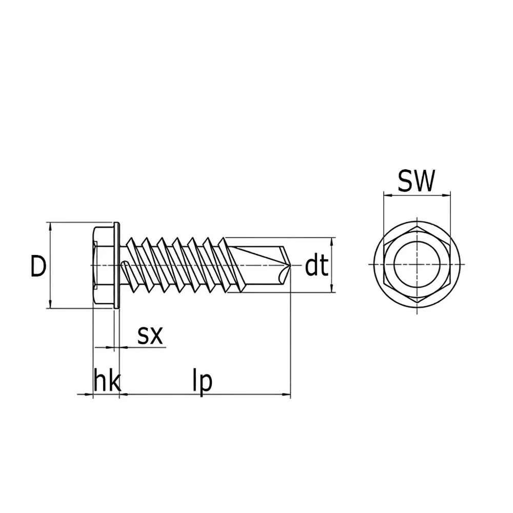 Plano de dimensiones Tornillo broca hexagonal - DIN 7504K