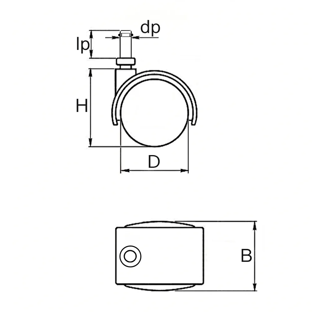 Dibujo técnico: Rueda doble de mueble PU - Ø50 - Cromado