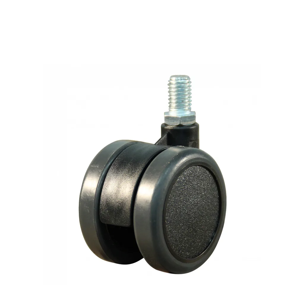 Rueda doble de mueble giratoria PA Ø50 - banda de rodadura PU / TPU - Cojinete de deslizamiento - Espiga roscada M8x15mm