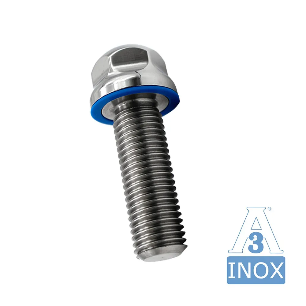 Tornillo hexagonal higiénico 3-A con junta tórica azul - M6x30mm - Acero inoxidable A2 (AISI 304)