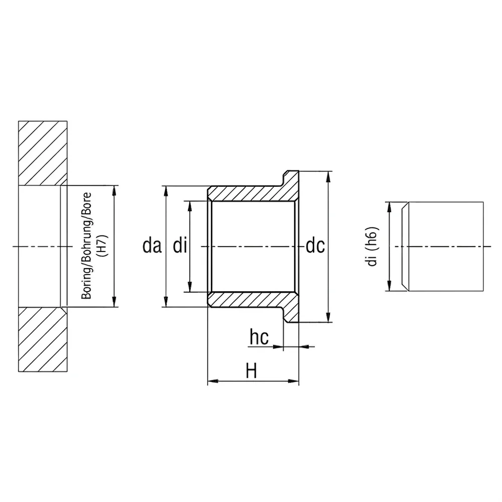Dibujo técnico: Casquillo con pestaña PA/PTFE