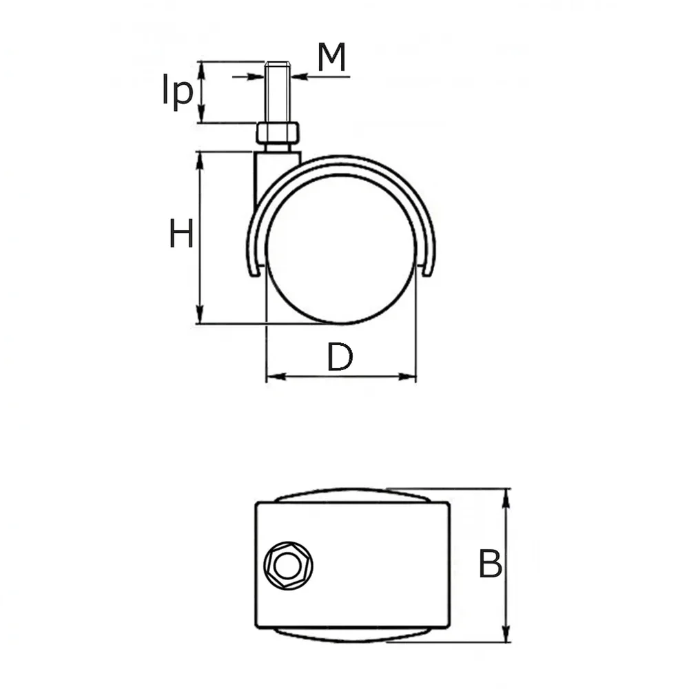 Plano de dimensiones Rueda doble de mueble PU - Ø65