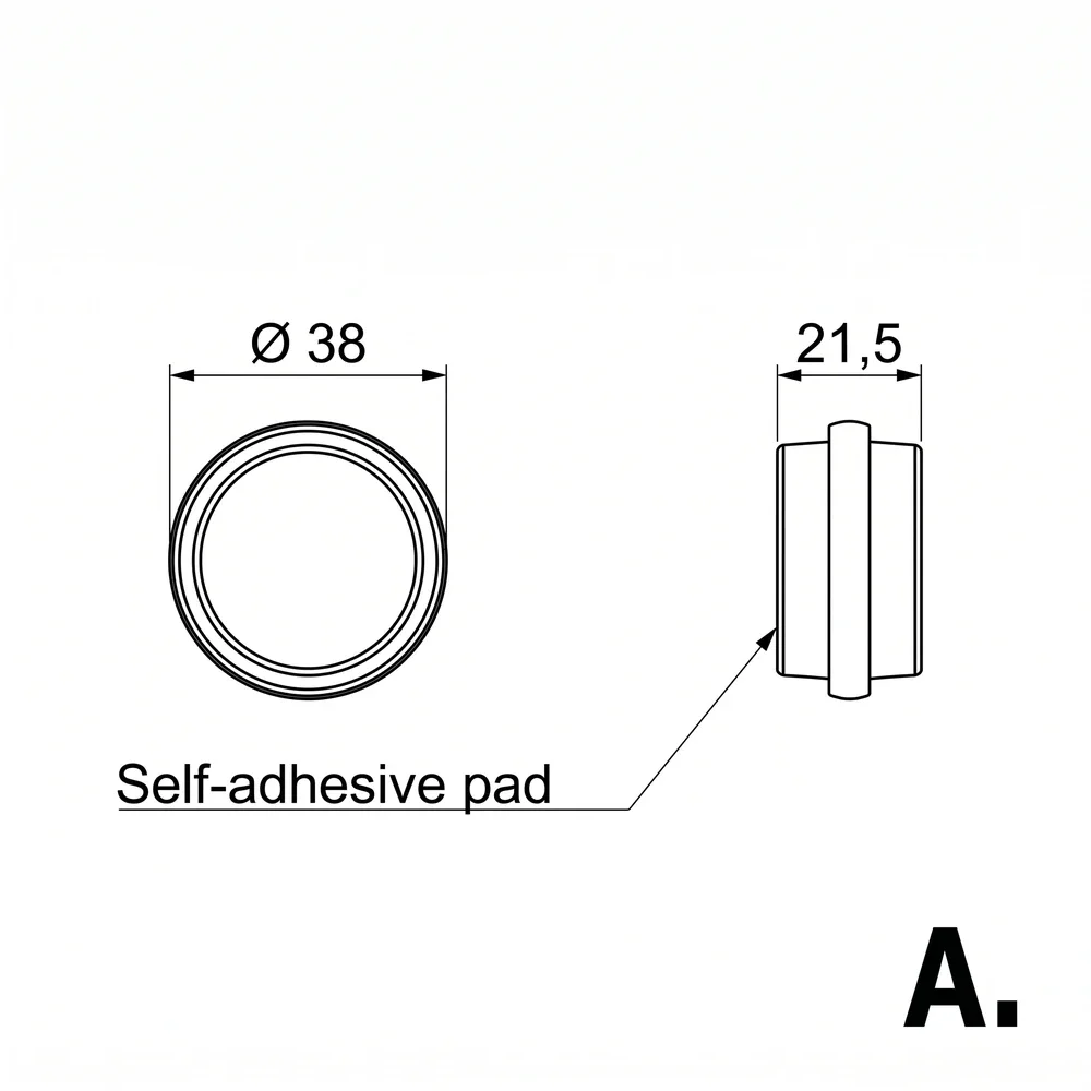 Plano acotado Tope retenedor adhesivo redondo PU Ø42x30.0mm - Transparente