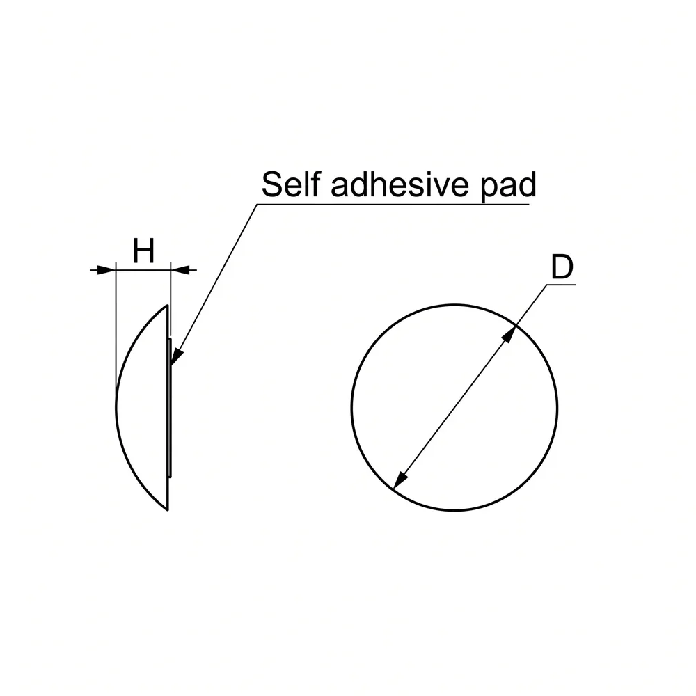 Plano de dimensiones Tope retenedor adhesivo - Abovedado - Para pared