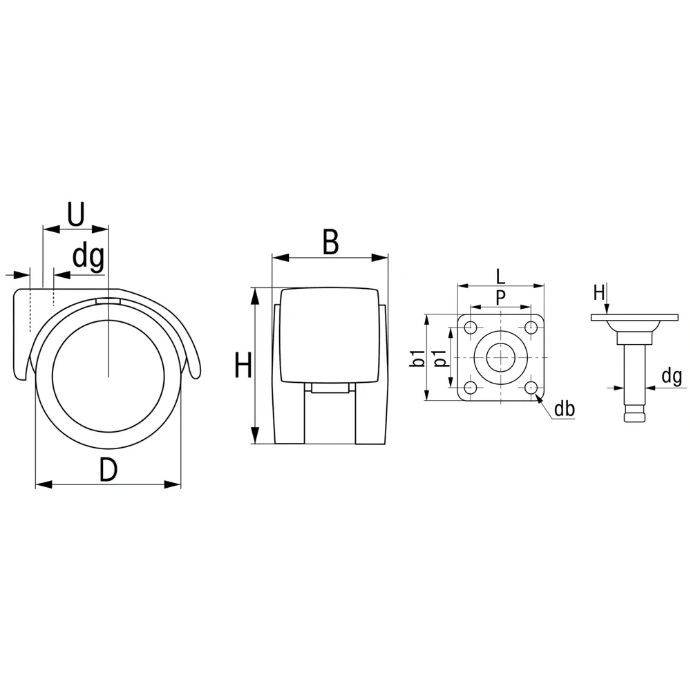 Dibujo técnico: Rueda doble de mueble PU - 3 -  Ø50