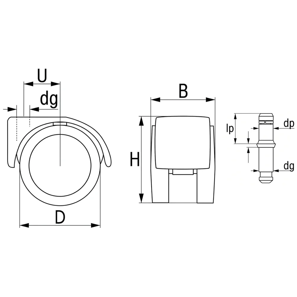 Plano de dimensiones 2 Rueda doble de mueble PU - 3 -  Ø50