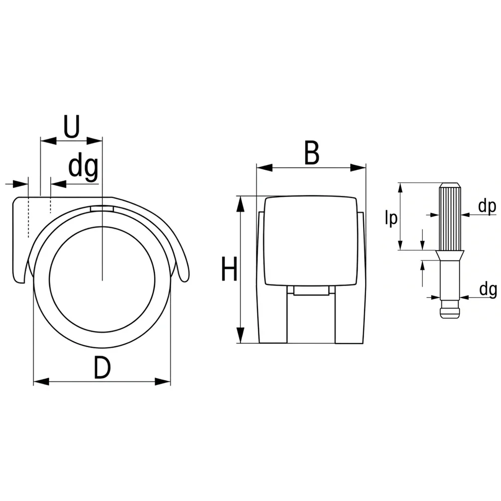 Plano de dimensiones 2 Rueda doble de mueble PU - 3 -  Ø50